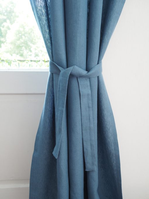 Blue linen curtain belt