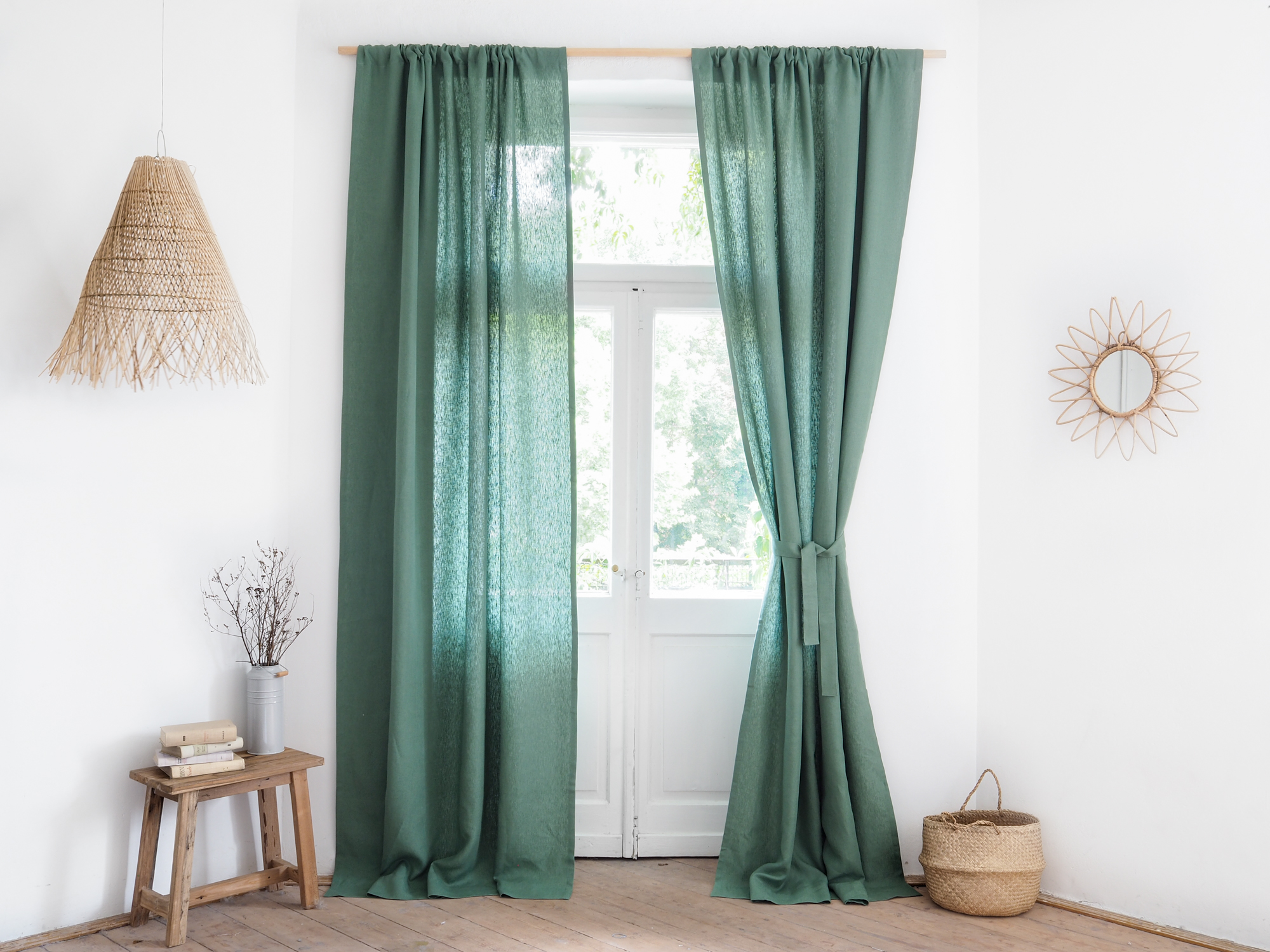 Green linen curtain belt