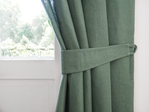 Green linen curtain tie backs