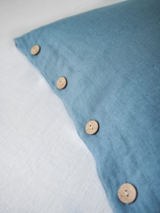 Blue linen pillowcase with buttons