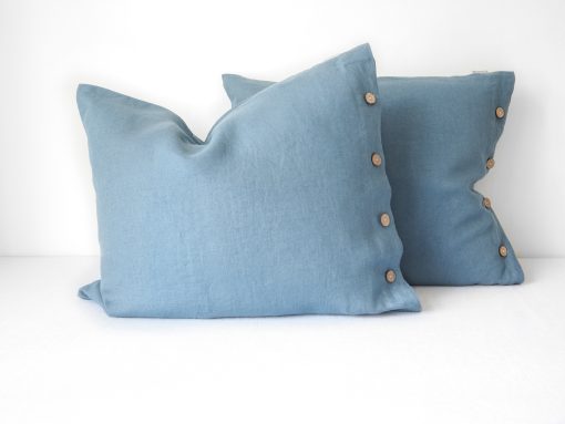 Blue linen pillowcase with buttons