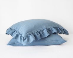 Blue linen ruffled pillowcases