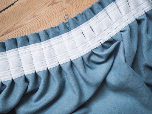 Blue solid linen curtains with tape