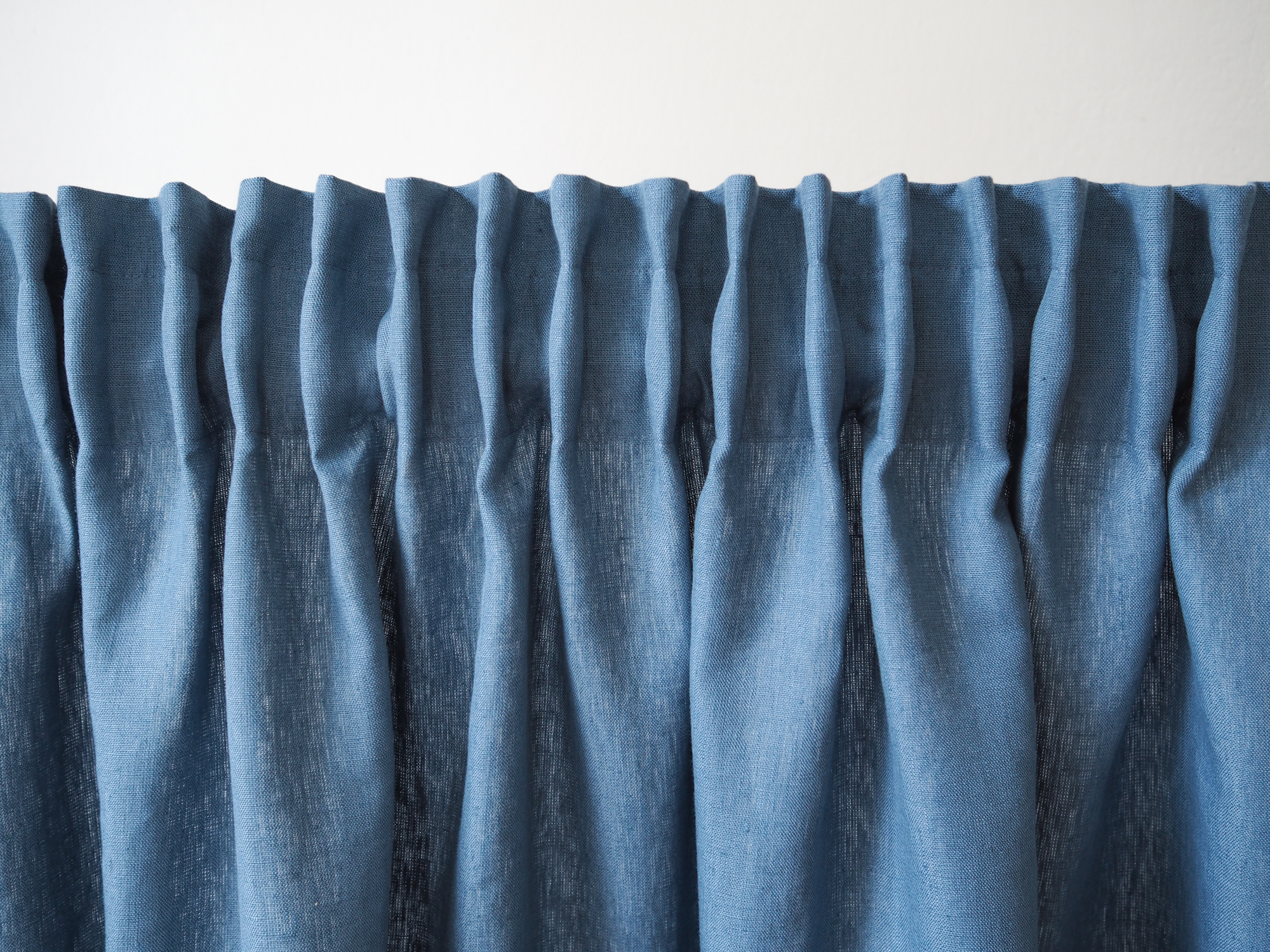 Blue solid linen curtains with tape