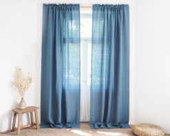 Blue room darkening linen curtains