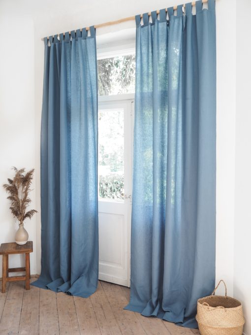 Blue tab top linen curtains