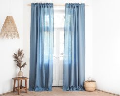 Blue linen curtains for living room