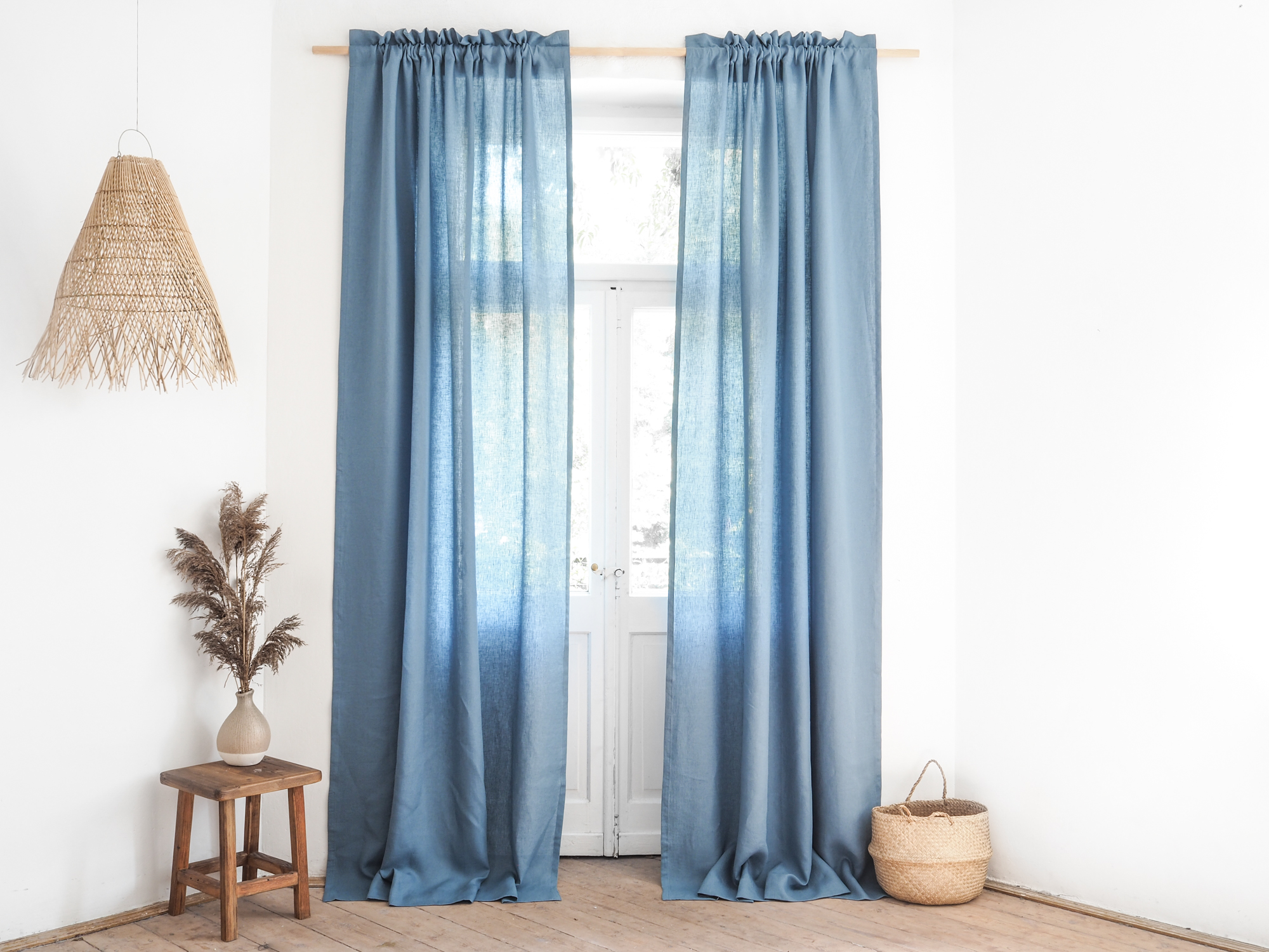 Blue linen curtains for living room
