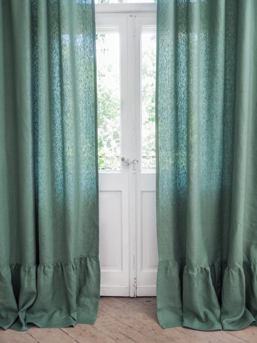 Green heavy linen curtains