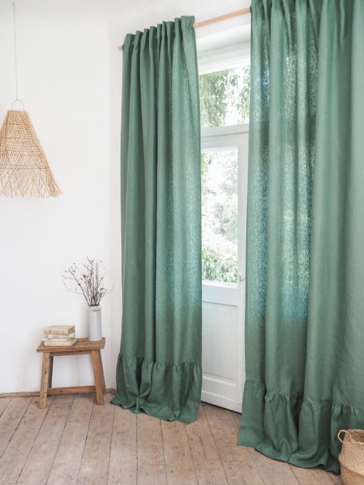Green heavy linen curtains