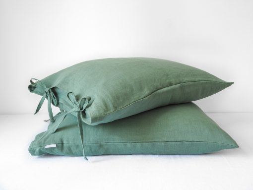 Green linen pillowcases with ties king
