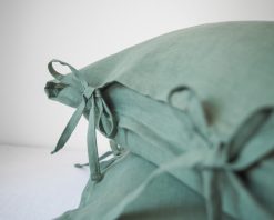 Green linen pillowcases with ties king