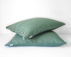 Green linen pillowcase with buttons