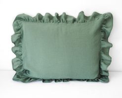 Green linen ruffled pillowcases