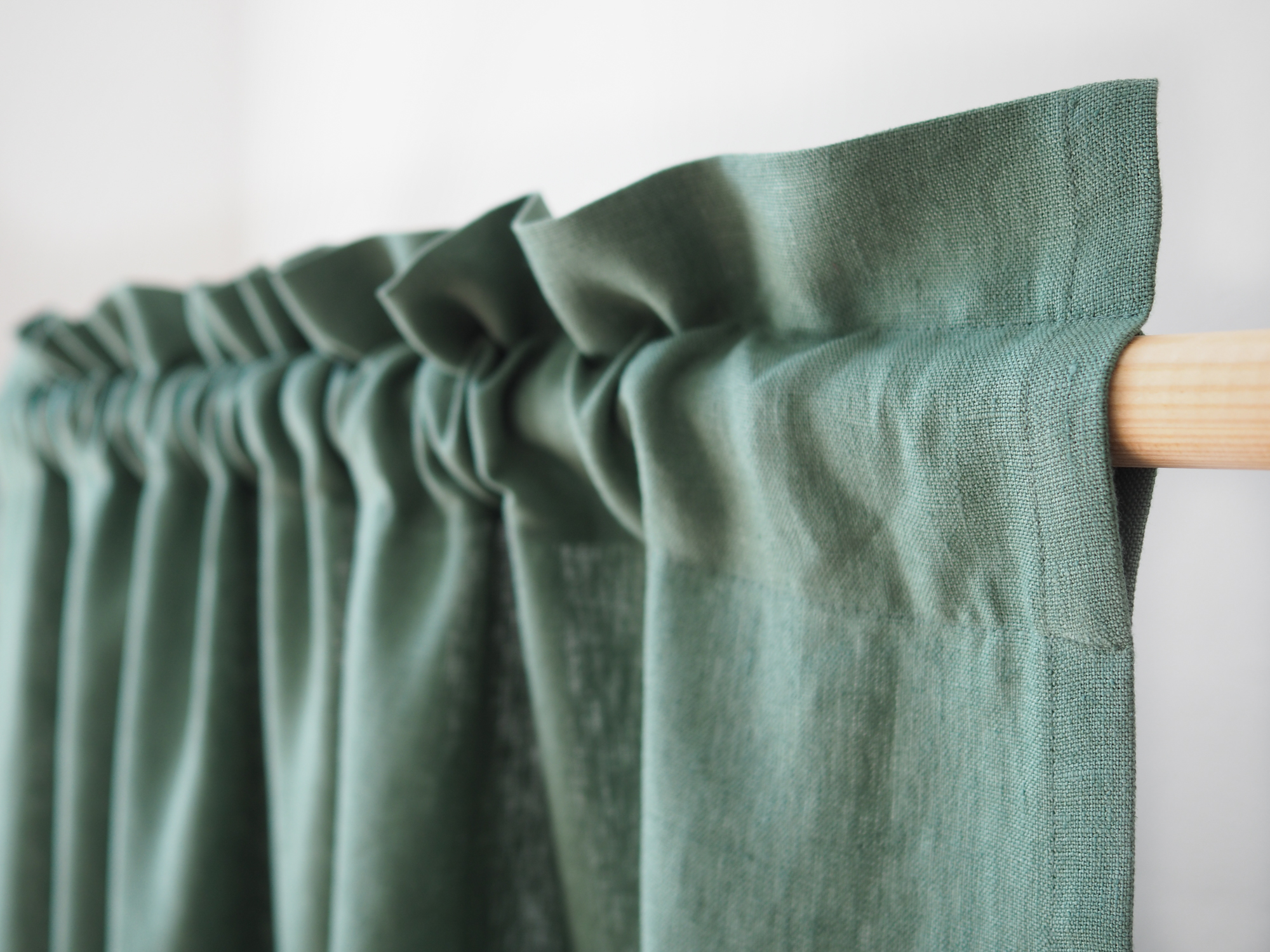 Green room darkening linen curtains