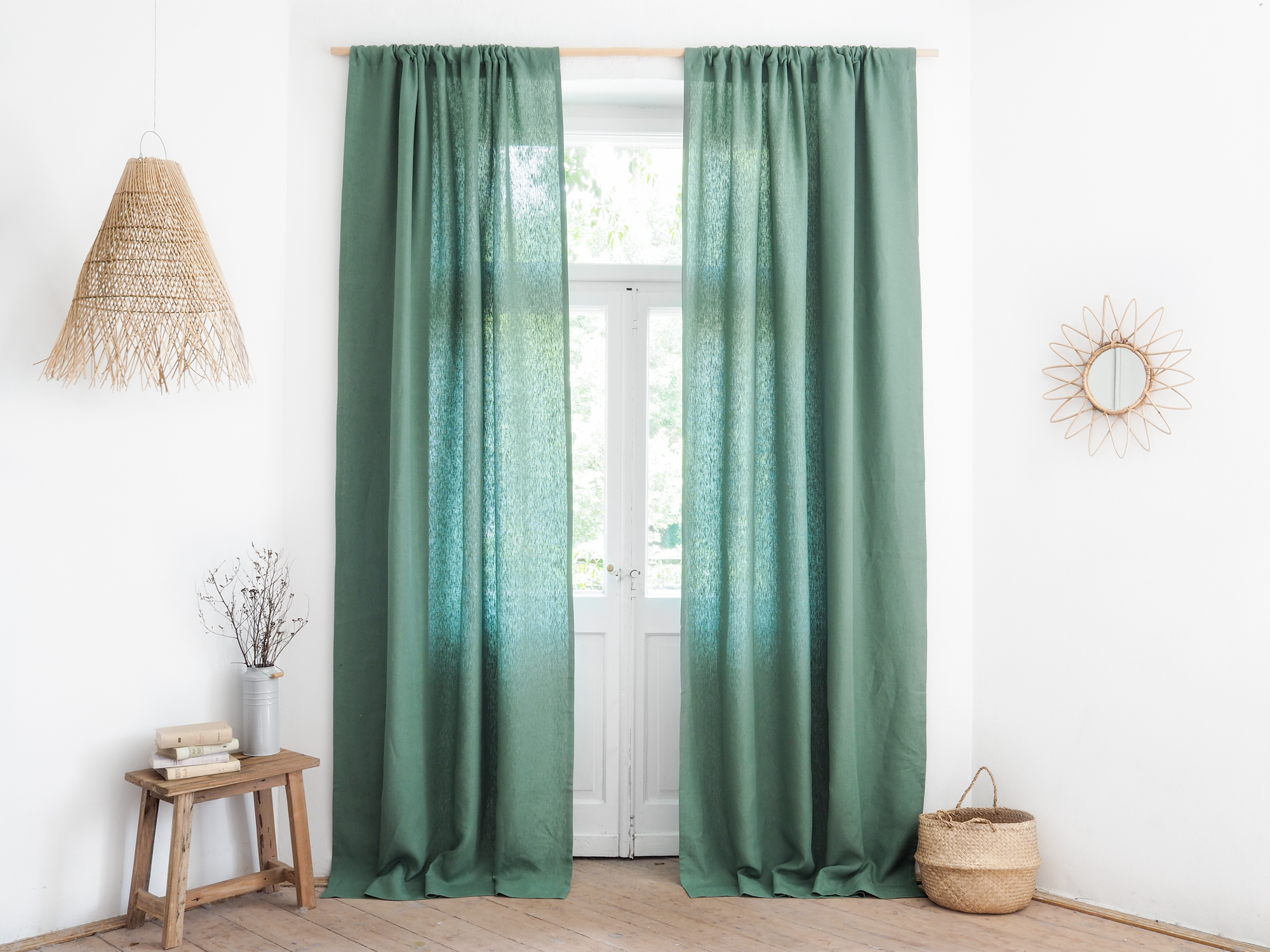 Green linen curtains