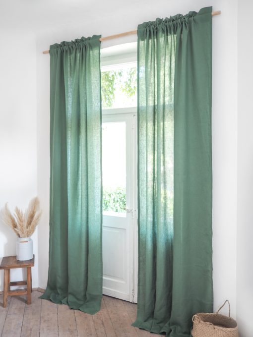 Green linen curtains for living room