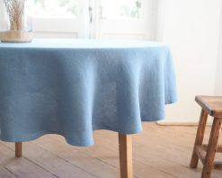 dusty blue round linen tablecloth1