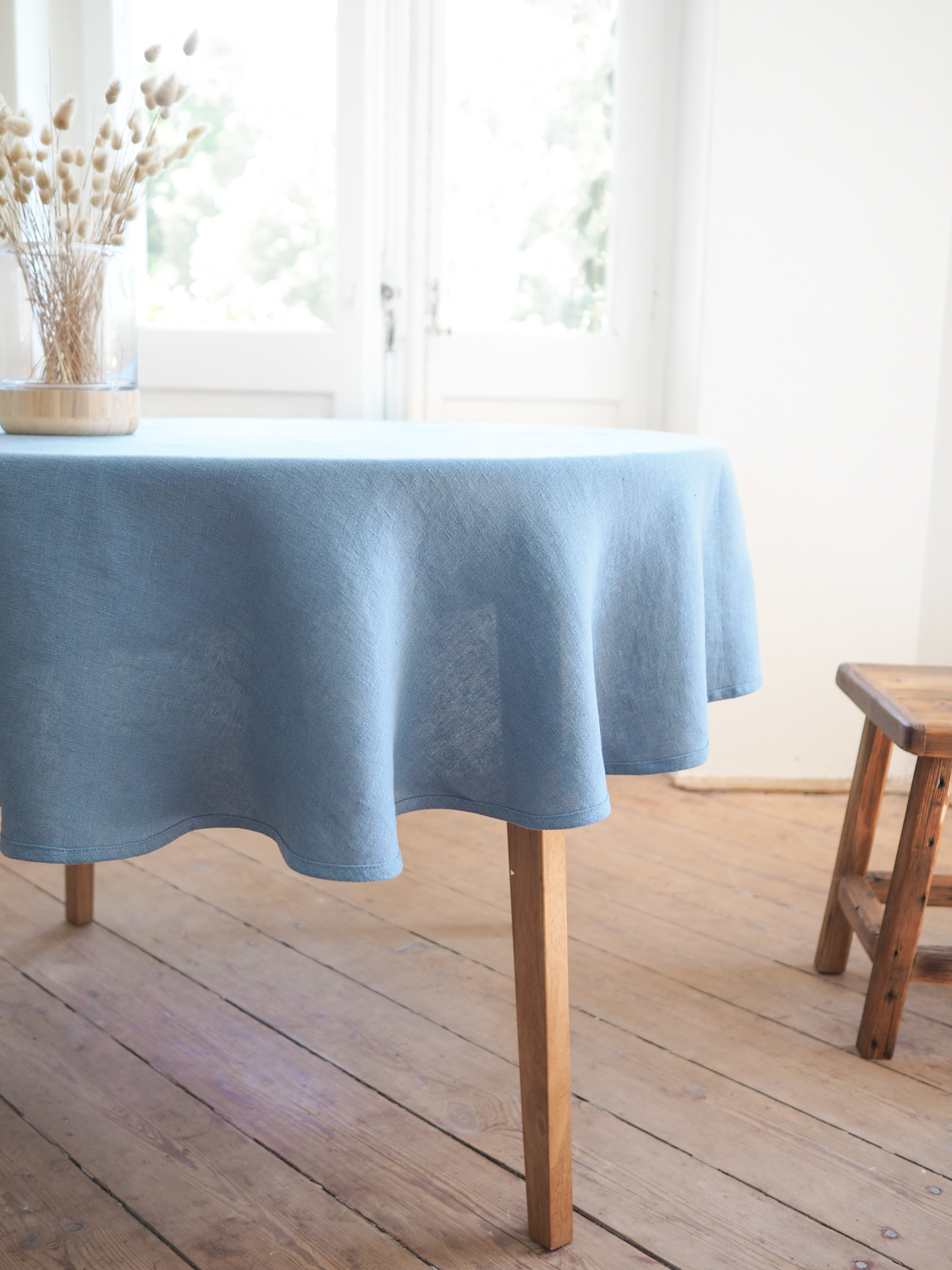 dusty blue round linen tablecloth1