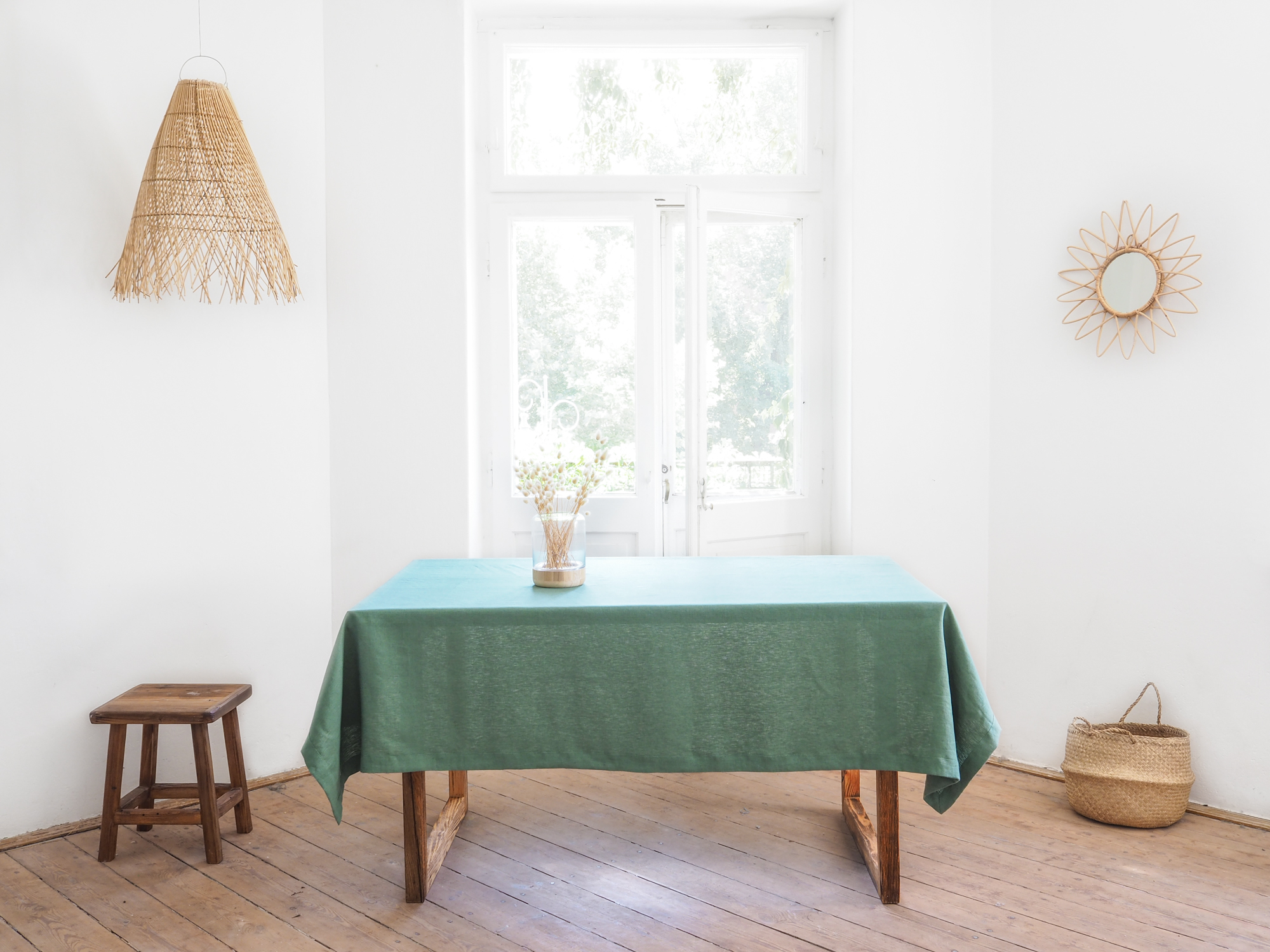 Green linen tablecloth 100% linen