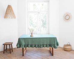 Green thick linen tablecloth
