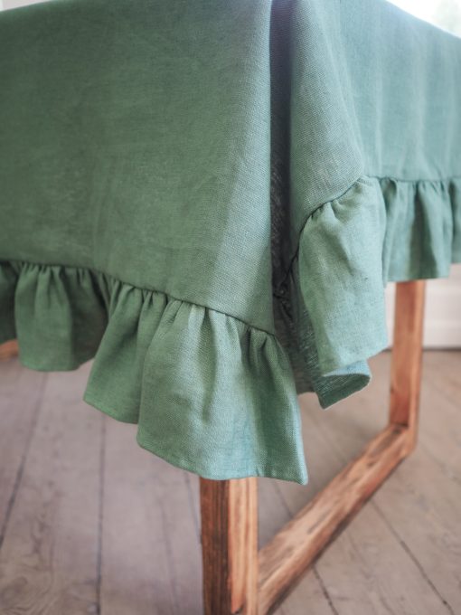 Green thick linen tablecloth 1