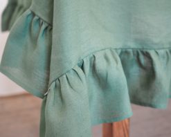 Green farmhouse style linen tablecloth