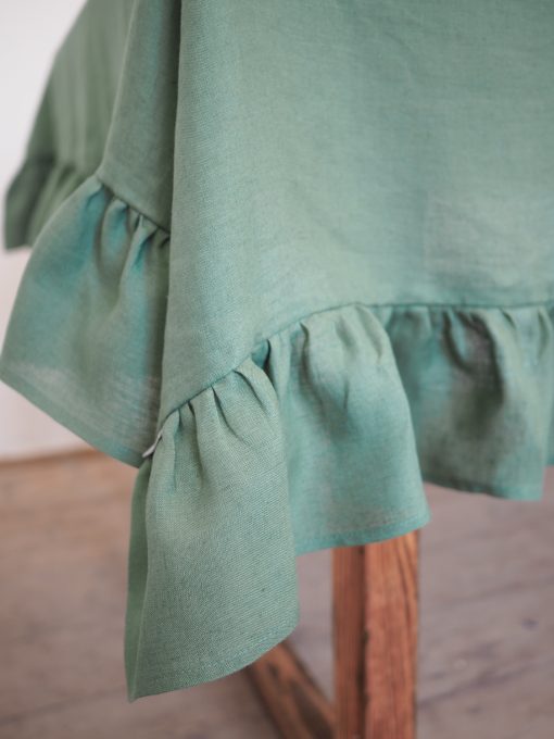 Green farmhouse style linen tablecloth