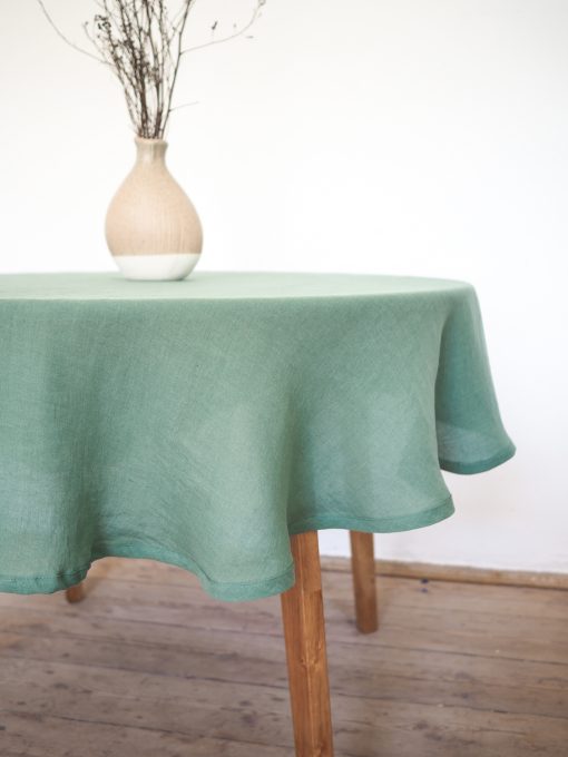 Green linen round tablecloth