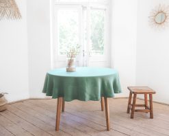 Grün runde Leinen-Tischdecke