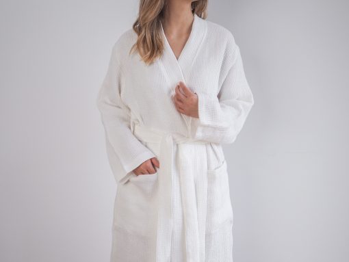 White linen waffle robe