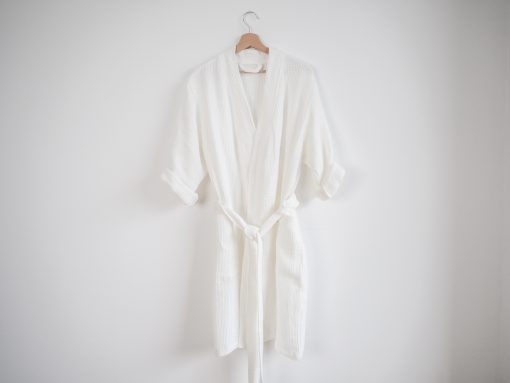 White linen waffle robe