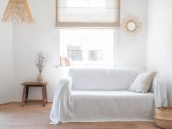 White linen couch cover