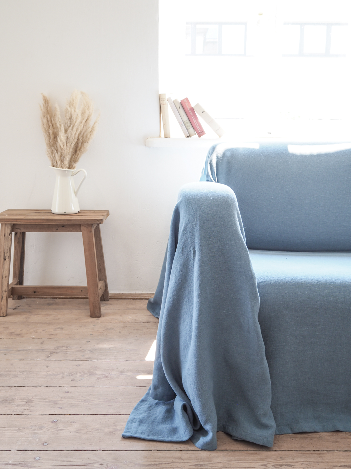 blue linen couch cover