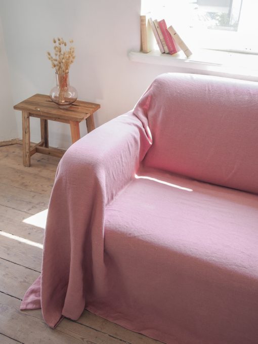 Pink linen couch cover