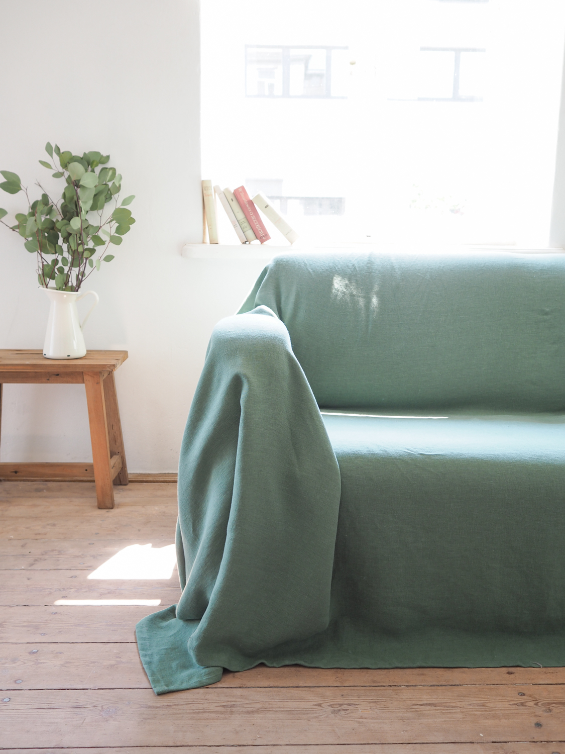 Green linen couch cover