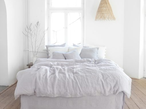 Light gray linen bedding with a zipper