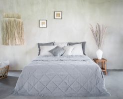 grey linen quilted bedspread