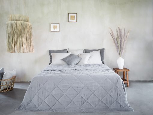 grey linen quilted bedspread
