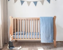 Blue linen baby bedding