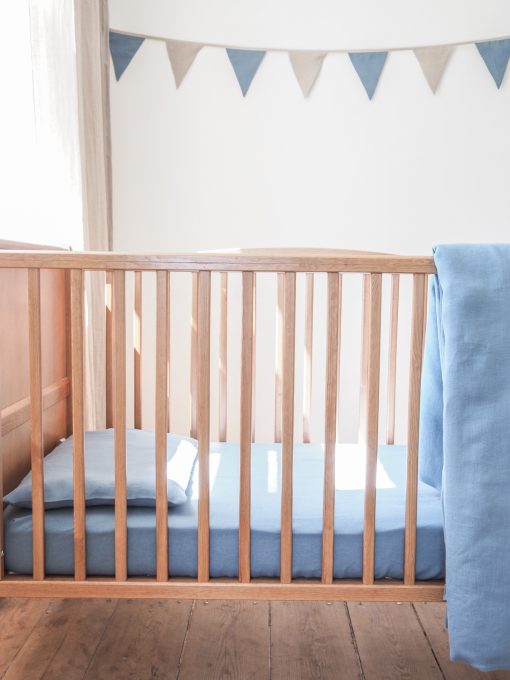 Blue linen baby bedding