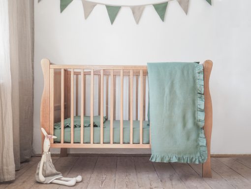 Green linen baby bedding