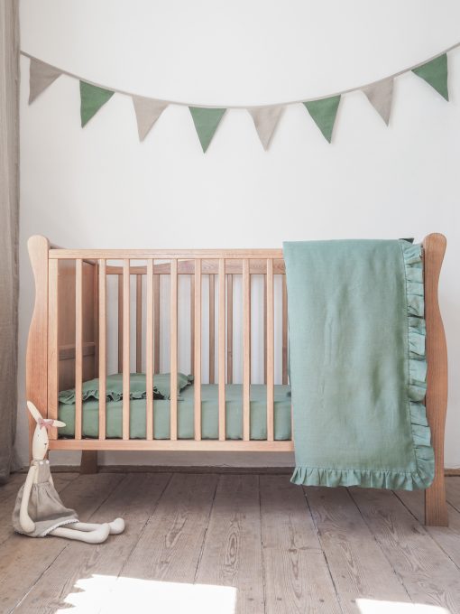 Green linen baby bedding