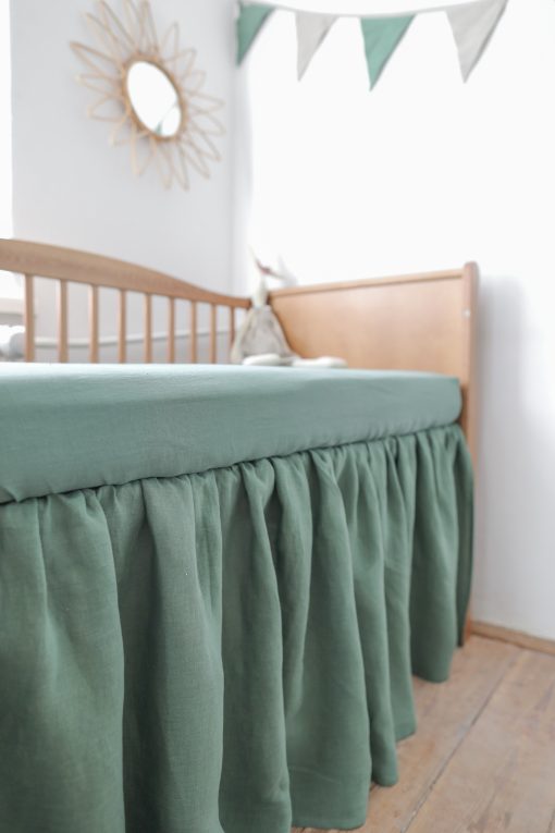 Green linen crib skirt