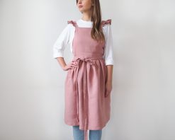 Pink linen pinafore apron