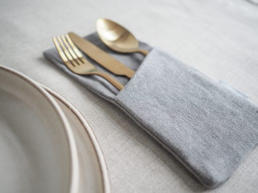Gray linen cutlery case