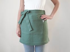 Green linen cafe apron