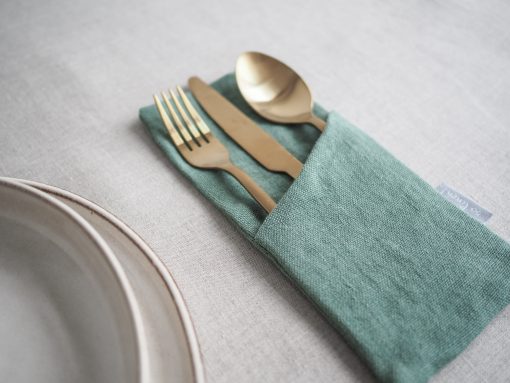Green linen cutlery case