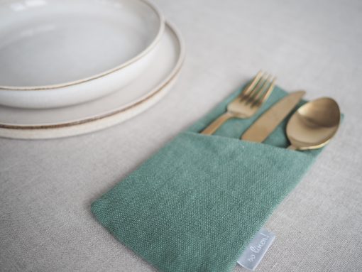 Green linen cutlery case
