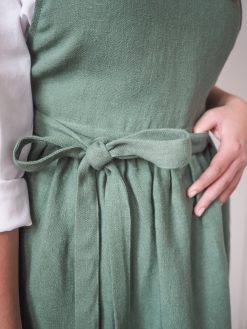 Green linen pinafore apron